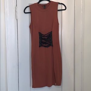 Rust Mini Dress w/ Lace up Detail
